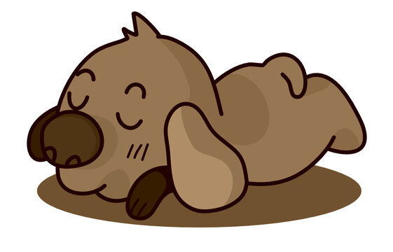 cute long-eared brown dog sleeping on the floor It's a vector image on a white background.