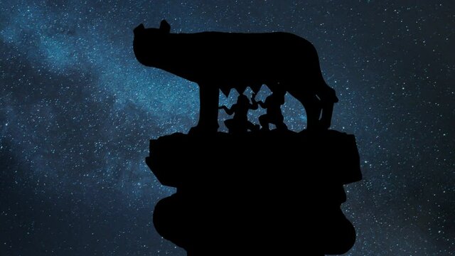 Symbol Of Rome: Capitoline Wolf by by Night with Stars and Milky Way in Background