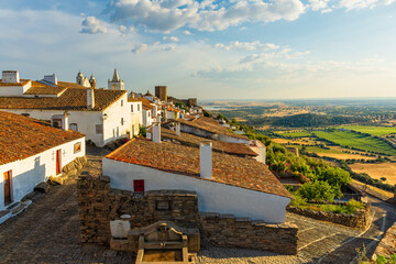 Typical Alentejo houses in the Castle of Monsaraz, a medieval village on a hill top with a view...