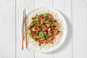 Thai cashew chicken stir fry with rice