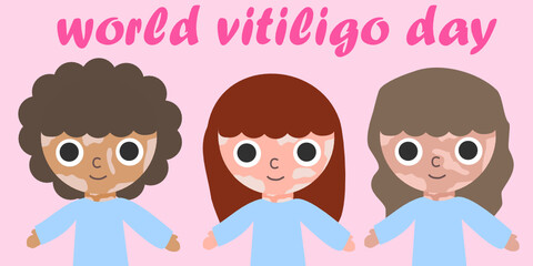 Women with vitiligo or skin problem.World vitiligo day concept.Beautiful girl with different skin colors.Body positivity or beauty diversity concept.Vector illustration.Flat design.