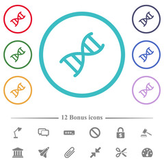 DNA molecule flat color icons in circle shape outlines