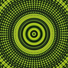 Obraz premium Abstract kaleidoscope background from circles in bright green shades. Digital art image in psychedelic meditative style. Elegant expressive texture with textile effect. Decorative and ecology concept.