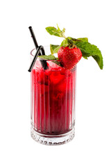 Lemonade with strawberries and mint on a white background. Isolated