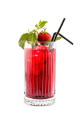 Lemonade with strawberries and mint on a white background. Isolated