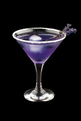 Cocktail with rum and lavender on a dark  background. Isolated