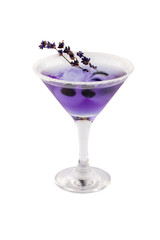 Cocktail with rum and lavender on a white background. Isolated