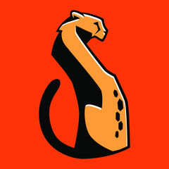 Sitting cheetah looking back symbol on orange backdrop. Design element