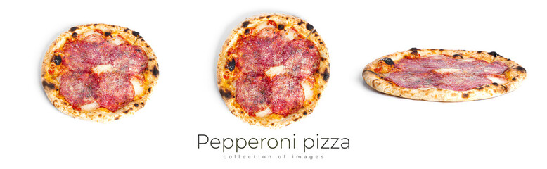 Pepperoni pizza isolated on a white background. Salami pizza is isolated.