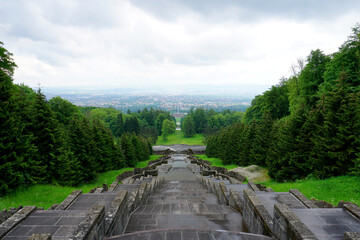 Blick vom Herkules im Bergpark Wilhelmshöhe auf Kassel