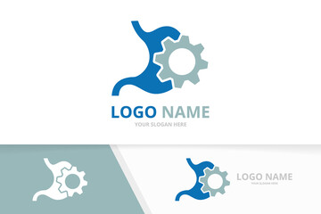Vector industrial stomach logo combination. Unique gastrointestinal tract and gear logotype design template.