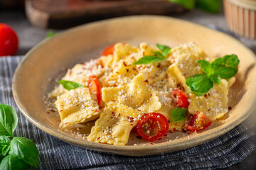 Ravioli with cheese and chilli