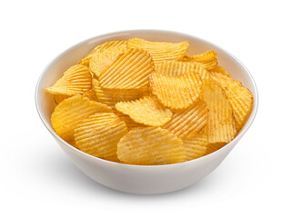 Ridged potato chips isolated on white background