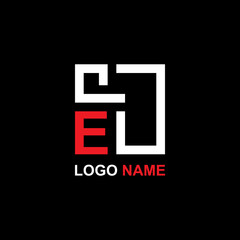 Geometric letter E logo with square line art creative design	