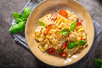 Ravioli with cheese and chilli