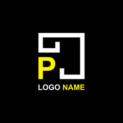 Geometric letter P logo with square line art creative design