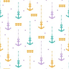 Fototapeta na wymiar Abstract seamless pattern with colorful anchor under the sea vector graphic ar