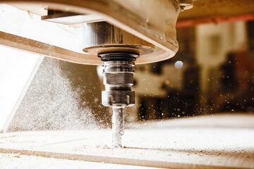 CNC milling machine. Machine tool in wood factory with drilling machines. - 439101752