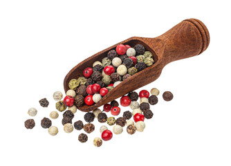 Pepper mix in scoop isolated on white background