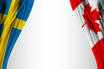 Flag of Sweden and Canada with theater effect. 3D illustration