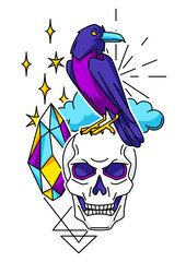 Magic print with mystery items. Mystic, alchemy, spirituality symbols.