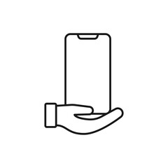 Mobile Phone with Hand icon Vector Design. Smartphone icon with Hand Gesture design concept for e-commerce, online store and marketplace website, mobile, logo, symbol, button, sign, app
