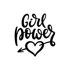 Girl Power heart typography. Woman motivational slogan. Feminist saying. Hand drawn lettering for t-shirt design, prints, posters. Vector vintage illustration.