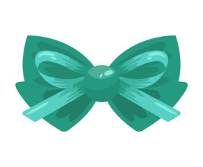 Gift bow colorful flat illustration. Turquoise knot for present element template. Decoration for gifts, greetings or holidays