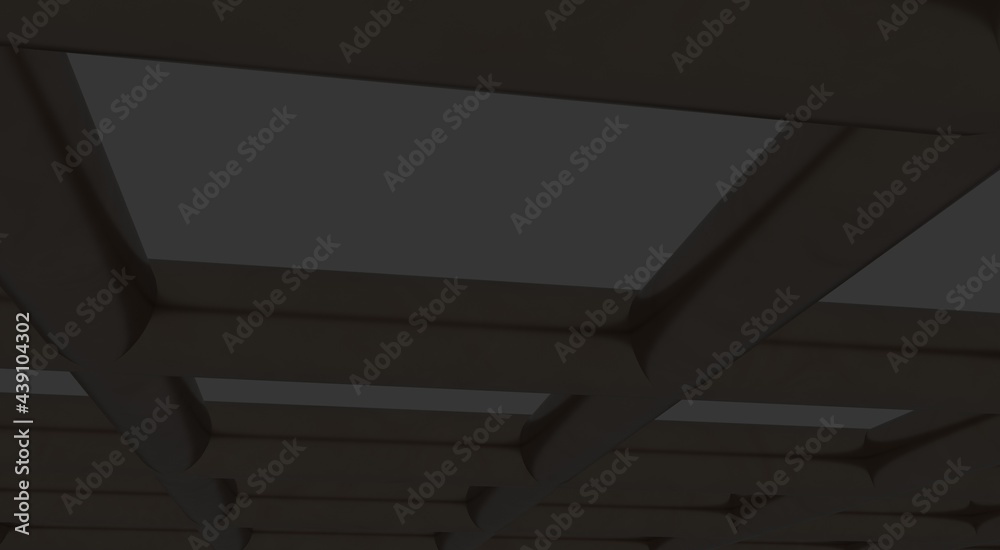 Poster gray textured volumetric lattice or mesh on a gray background. 3d rendering abstract image.