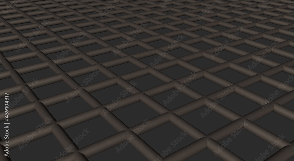 Poster gray textured volumetric lattice or mesh on a gray background. 3d rendering abstract image.