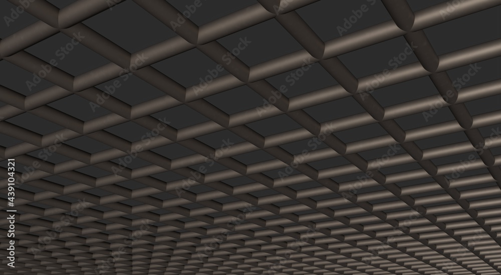 Poster gray textured volumetric lattice or mesh on a gray background. 3d rendering abstract image.