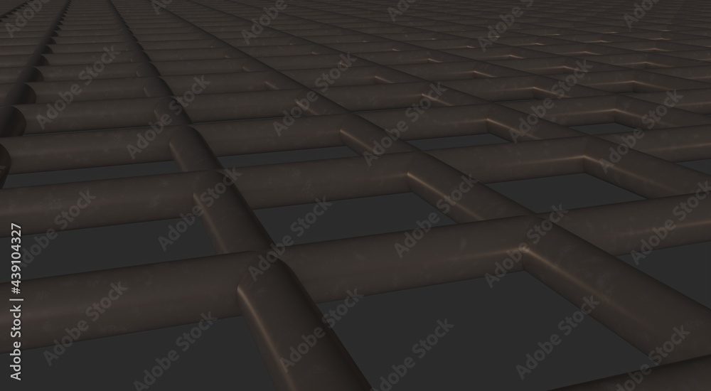Poster gray textured volumetric lattice or mesh on a gray background. 3d rendering abstract image.