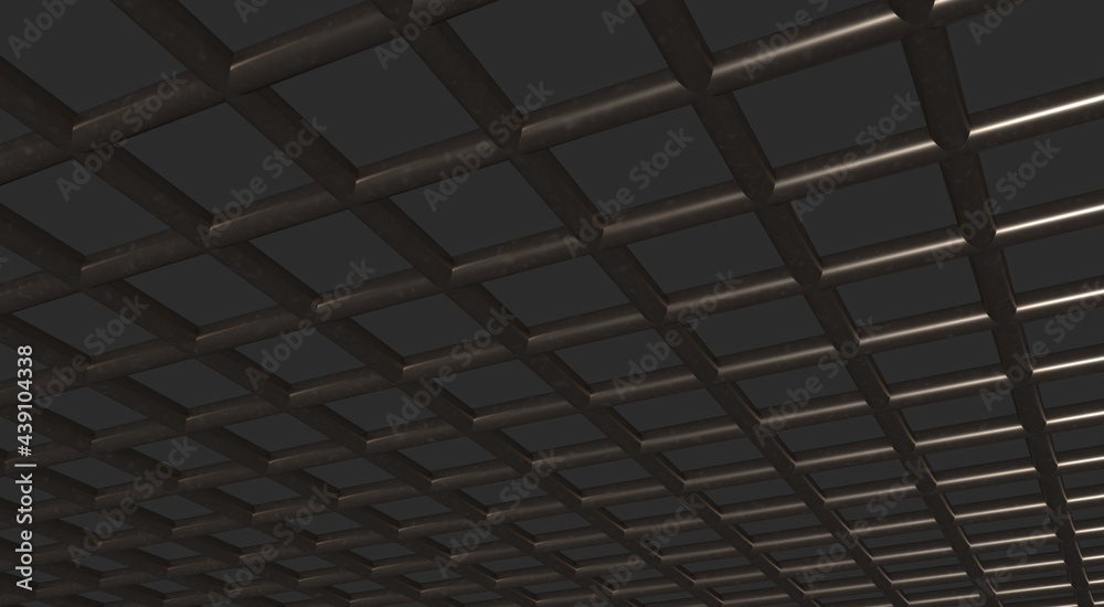 Poster gray textured volumetric lattice or mesh on a gray background. 3d rendering abstract image.