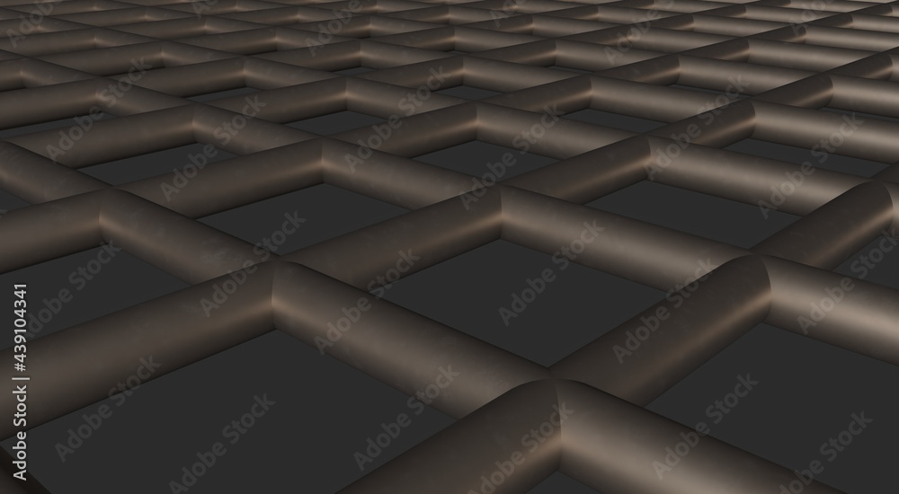 Poster gray textured volumetric lattice or mesh on a gray background. 3d rendering abstract image.