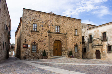 Caceres, Spain. The Palacio Episcopal (Bishop Palace) in the Old Monumental Town, a World Heritage...