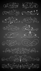 Flourish calligraphic design elements set. Page decoration symbols to embellish your layout. Outline border elements