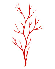 Human veins. Red silhouette vessel, arteries or capillaries on white background. Concept anatomy element for medical science. isolated symbol of blood system