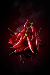 Gordijnen Red hot chili pepper on a black background. © Igor Normann