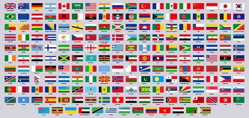 Fotobehang National flags. World countries flag emblems, europe, asia, south and north america national symbols vector illustration set. Official national flags © WinWin