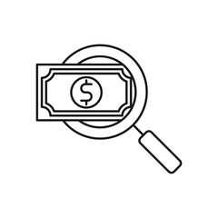 Money Search icon Vector Illustration. Money with Searching icon vector design concept for Banking, Finance, Currency and Trading Investment Business website, symbol, icon, sign, App UI template.