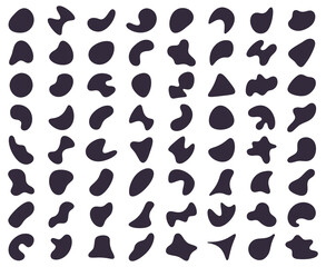 Fototapeta na wymiar Abstract shapes. Random blob shapes, liquid ink blotch elements isolated vector illustration set. Blobs random shapes silhouette