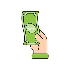 Money with Hand icon Vector Illustration. Money Cash on Hand icon vector design concept for Payment, Finance, Currency and Trading Business. Dollar Money icon for website, symbol, icon, sign, App UI