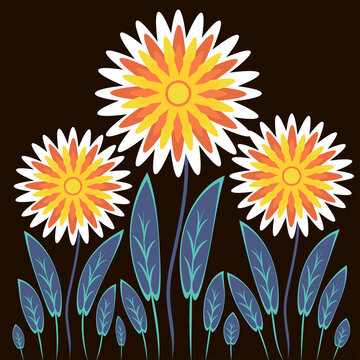 Abstract illustration on a square background - stylized flowers - graphics. Fabulous plant world. Surreal.