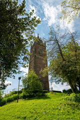 View of Cabot Tower, Brandon Hill, Bristol during bank holiday summer uk