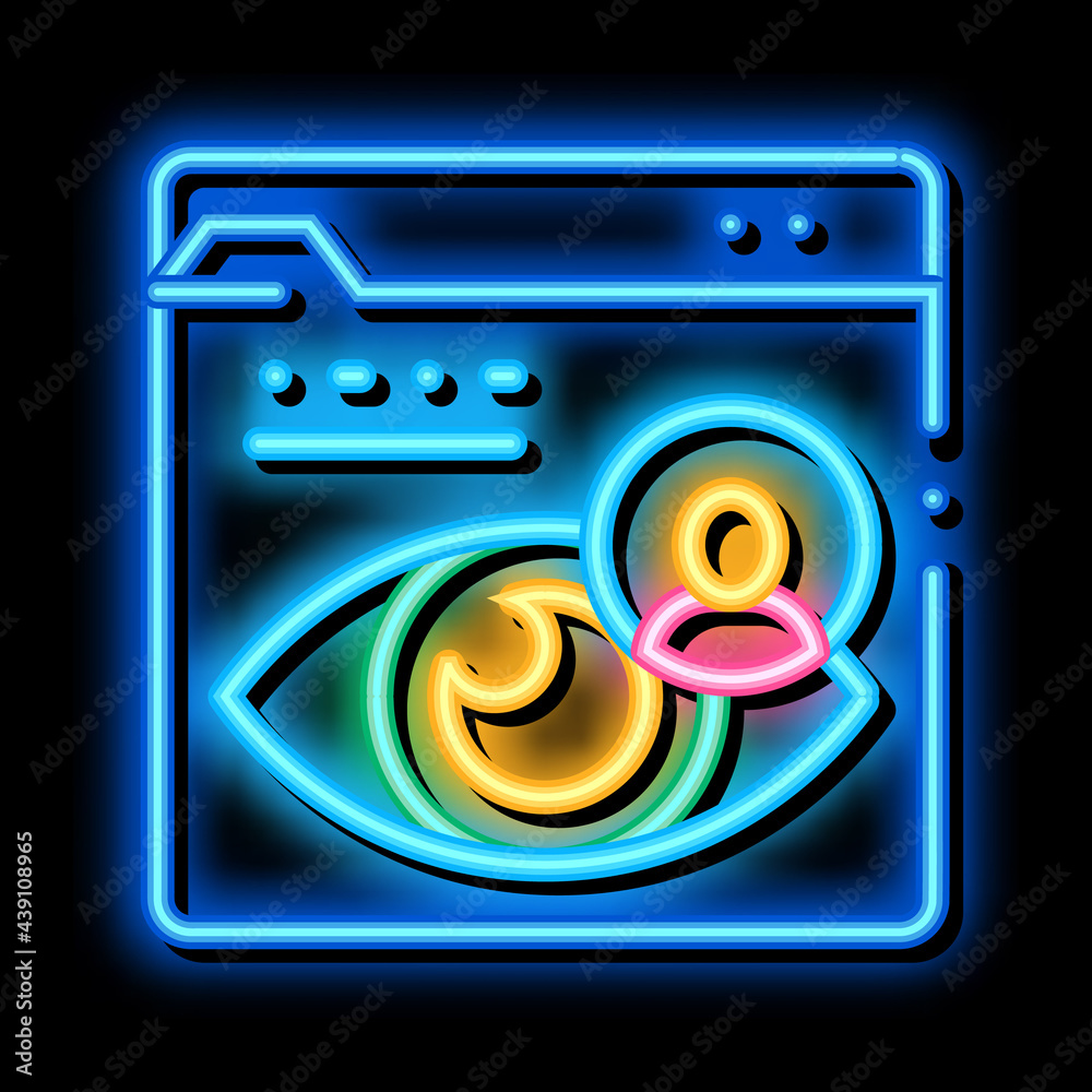 Sticker eye identity neon light sign vector. glowing bright icon eye identity sign. transparent symbol illus