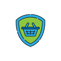 Secure Shopping icon Vector Illustration. Shopping Security and Safety with Shield icon design concept for e-commerce, online store and marketplace website, mobile, logo, symbol, button, sign, app UI