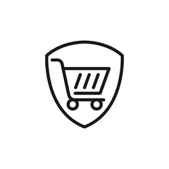 Secure Shopping icon Vector Illustration. Shopping Security and Safety with Shield icon design concept for e-commerce, online store and marketplace website, mobile, logo, symbol, button, sign, app UI