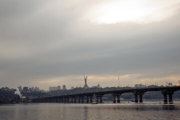 Bridge on the Dnieper. Summer evening.