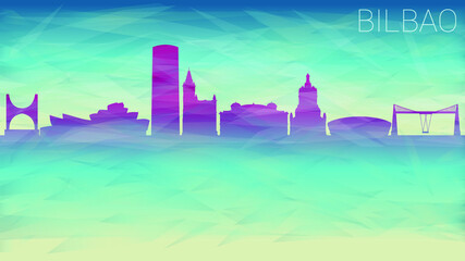 Bilbao Spain Skyline City vector Silhouette. Broken Glass Abstract Geometric Dynamic Textured. Banner Background. Colorful Shape Composition.