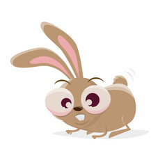 funny cartoon rabbit is crounching